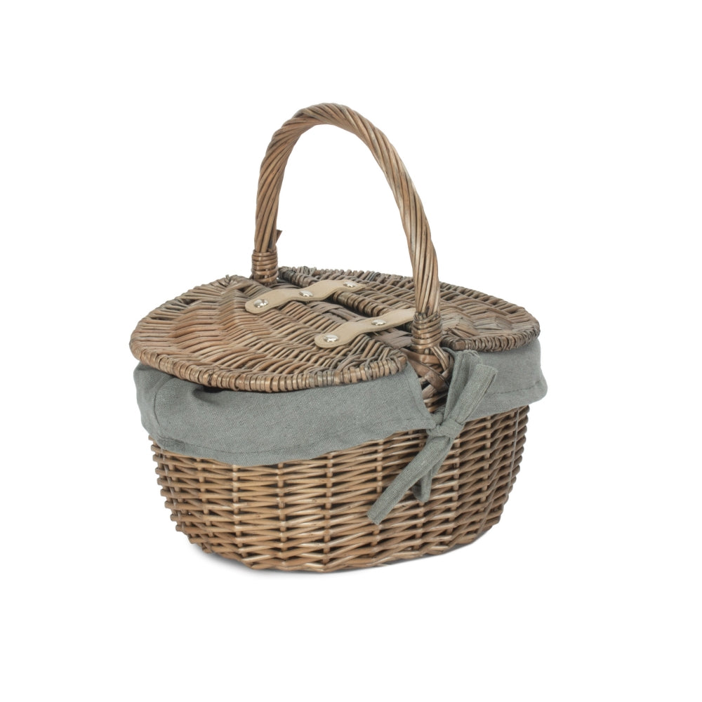 Small Antique Wash Double Lidded Oval Shopping Basket-5