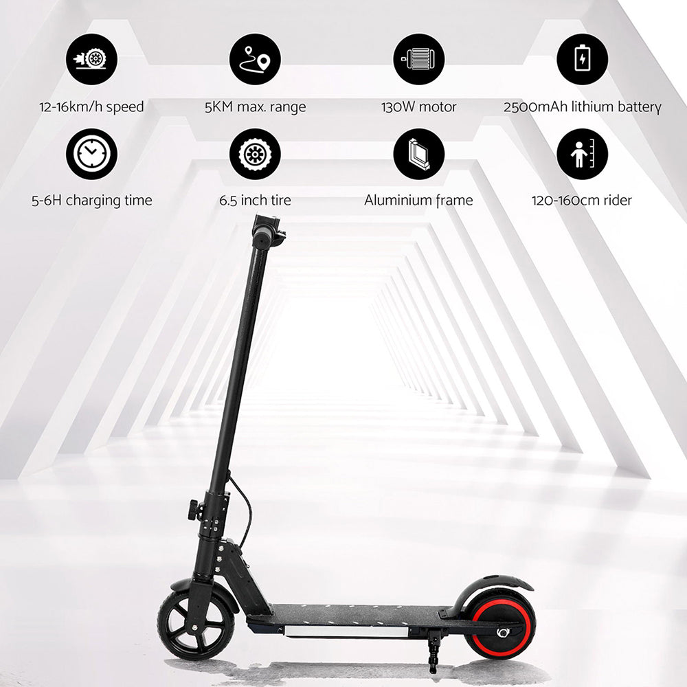 Electric Scooter 130W 16KM/H LED Light Folding Portable Riding Commuter Black-4