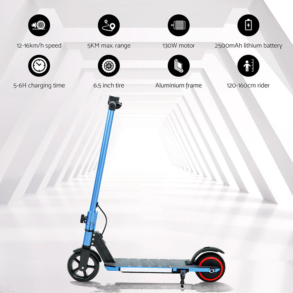 Electric Scooter 130W 16KM/H LED Light Folding Portable Riding Commuter Blue-4