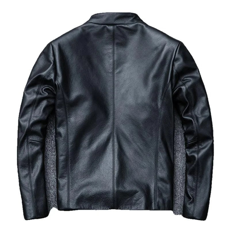 Eddard Men's Genuine Cowhide Leather Motorcycle Jacket - Black, 4XL