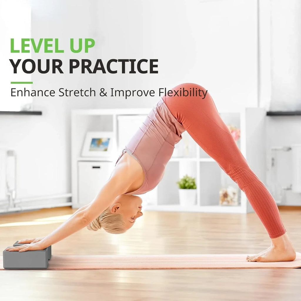 NNETM Set of 2 Premium Odor-Resistant Foam Yoga Blocks (Grey)-3