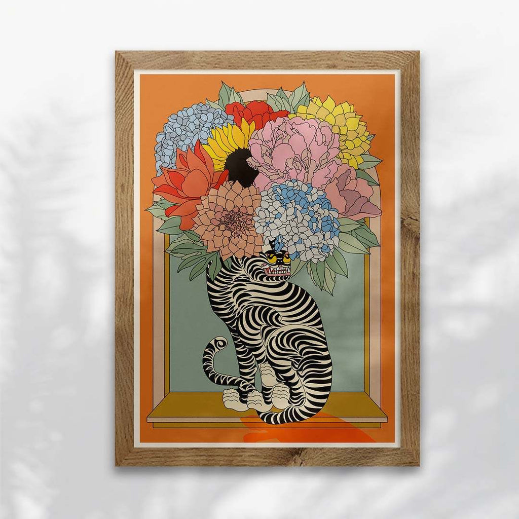 Floral Tiger Vase Art Print-5