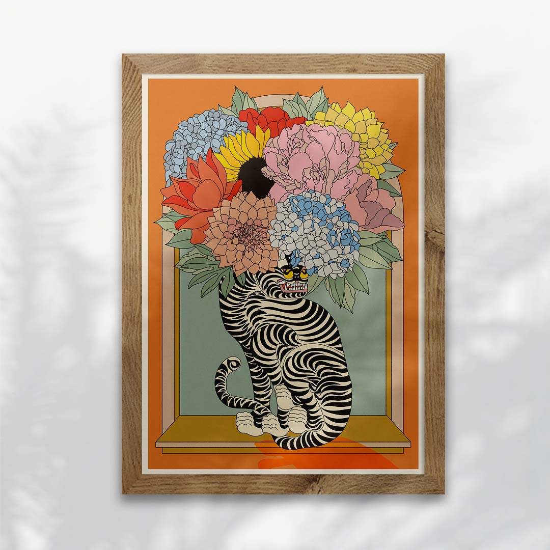 Floral Tiger Vase Art Print-5