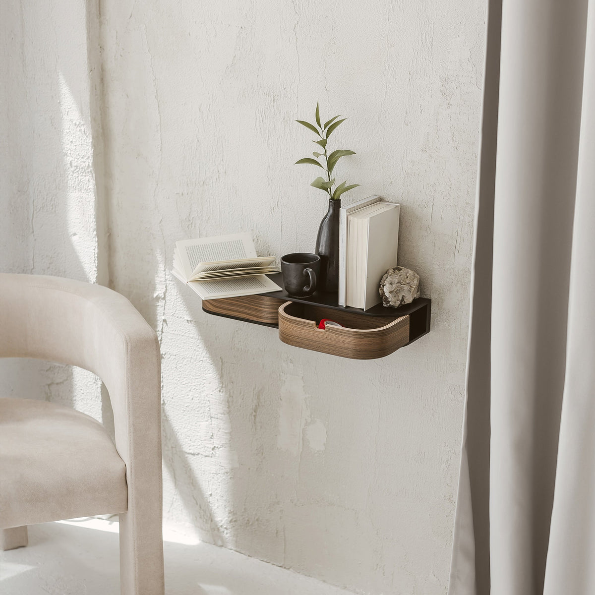 Floating Shelf with Two Drawers, Vanity Desk, 4 Colors-4