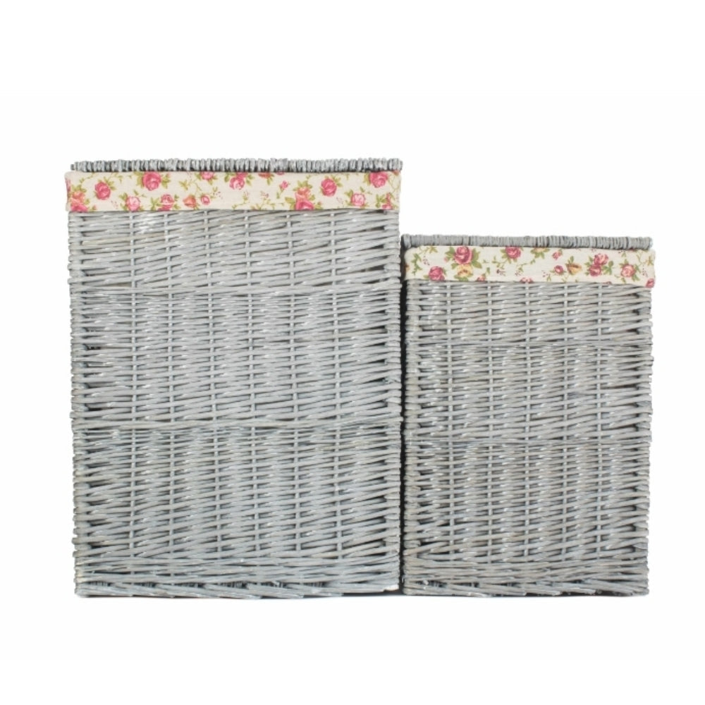 Grey Wash Square Laundry Basket with Garden Rose Lining-1
