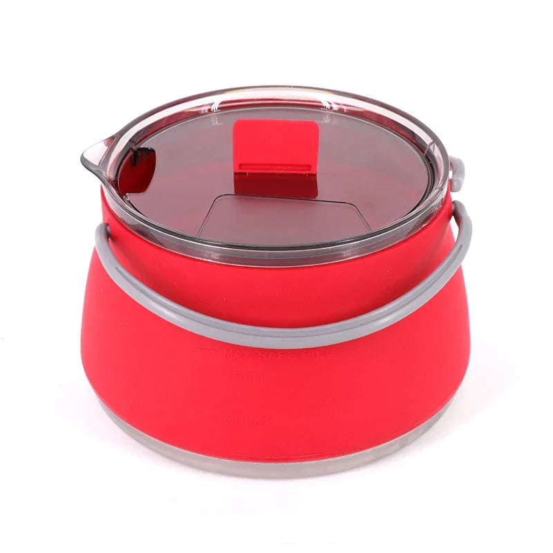 1L Folding Silicone Camping Kettle Pot Red-0