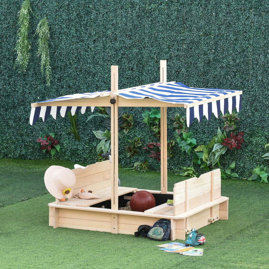 Bac à sable carré en bois pour enfants dim. 106L x 106l cm avec bancs et couvercle - auvent réglable
