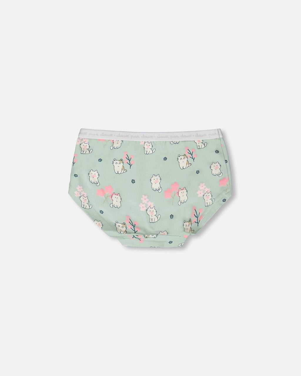 Organic Cotton Boyshort Panty Green Kitten Print