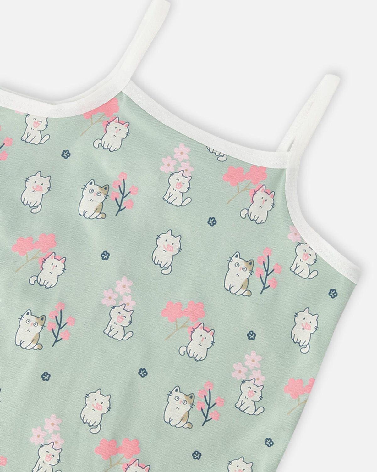 Organic Cotton Tank Underwear Green Kitten Print