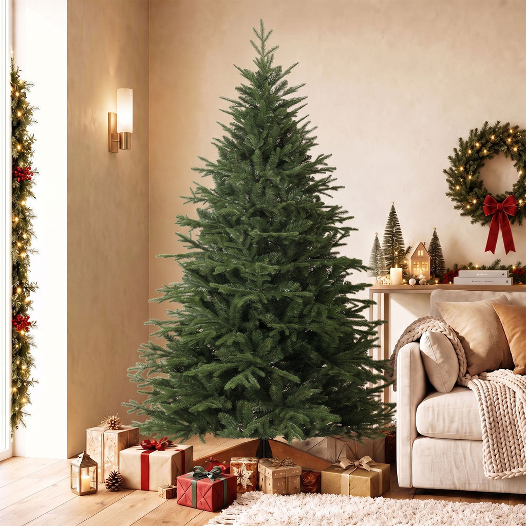 Sapin de Noël Artificiel 180 cm, Arbre de Noël, 2081 Branches Articulées en PE et PVC Ignifuge, Support en Bois Robuste