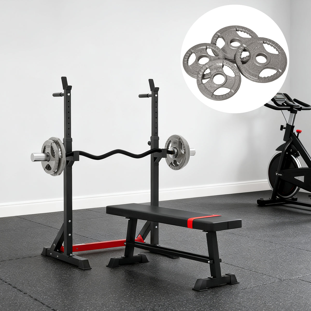 Disques de Poids 2,5/2,5/5/5 kg, Total 15 kg, en Acier, 4 Poids Musculation pour Barres Olympiques 50 mm, Acier, Noir