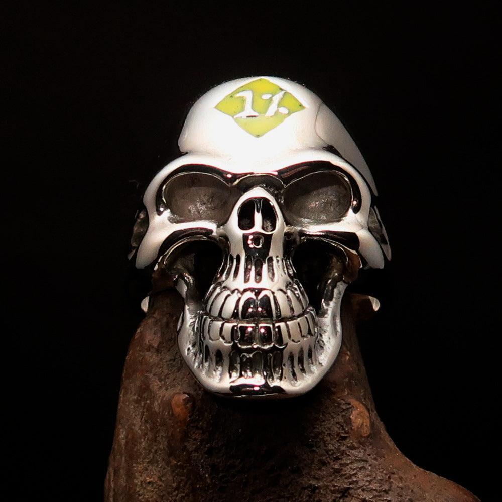 Mirror polished Men's Outlaw Biker Ring yellow 1% Skull - Sterling Silver-1
