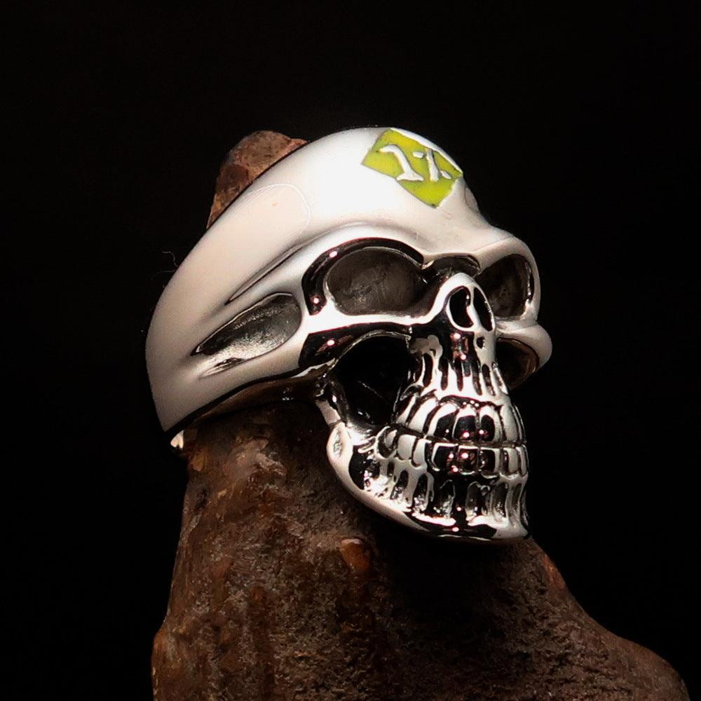 Mirror polished Men's Outlaw Biker Ring yellow 1% Skull - Sterling Silver-2