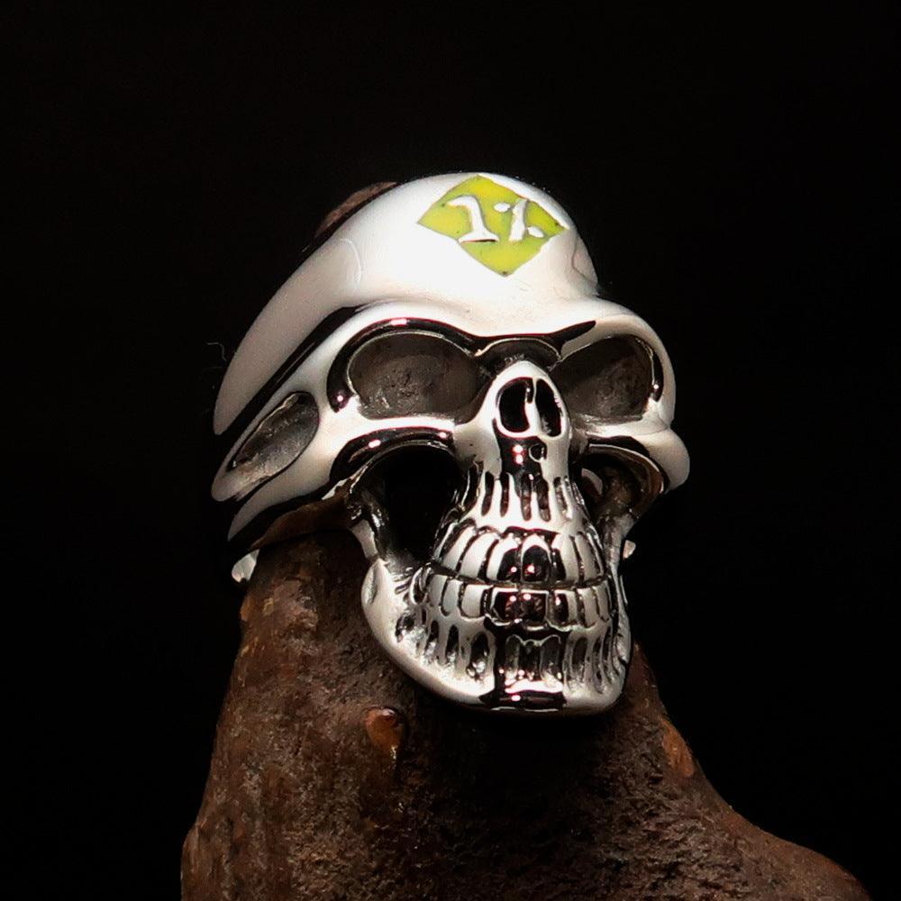 Mirror polished Men's Outlaw Biker Ring yellow 1% Skull - Sterling Silver-0