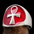 Excellent crafted Men's big red Egyptian Ankh Cross Ring - Sterling Silver-0