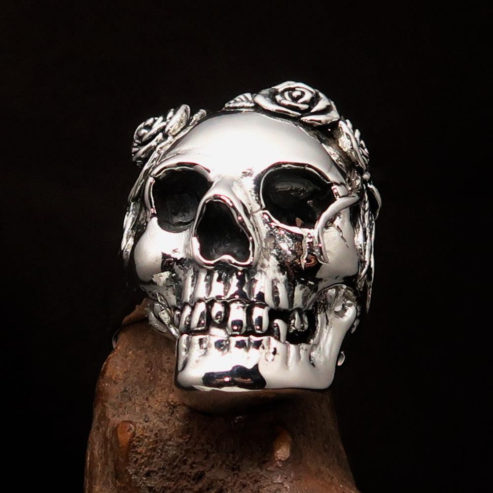 Excellent crafted Lady's Biker Granny Skull Ring - Sterling Silver 925-1