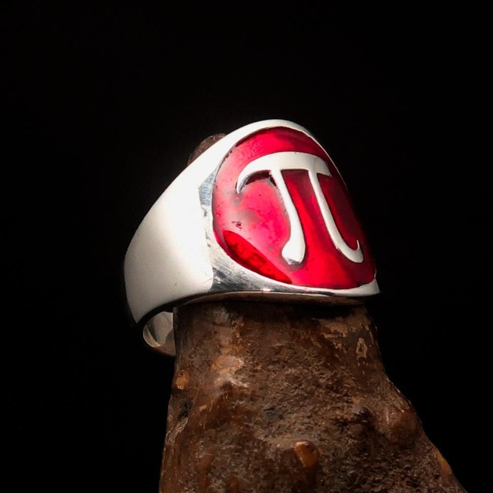 Excellent crafted Men's red Greek Letter PI Ring - Sterling Silver-2
