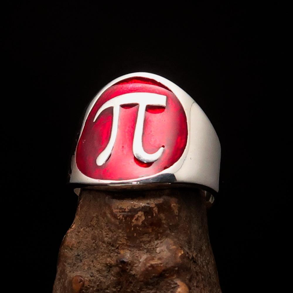 Excellent crafted Men's red Greek Letter PI Ring - Sterling Silver-0