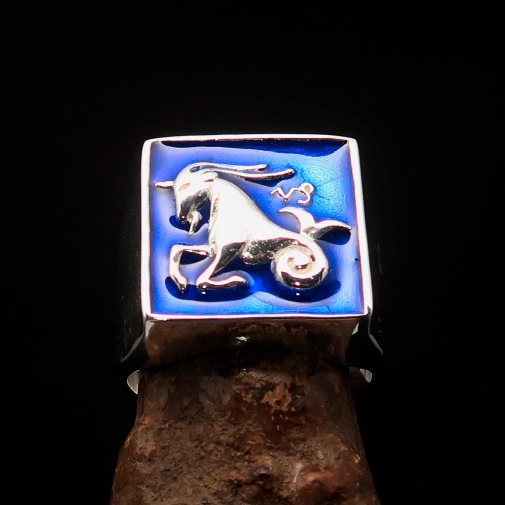 Excellent crafted Men's Zodiac Ring Star Sign Capricorn Blue - Sterling Silver-1