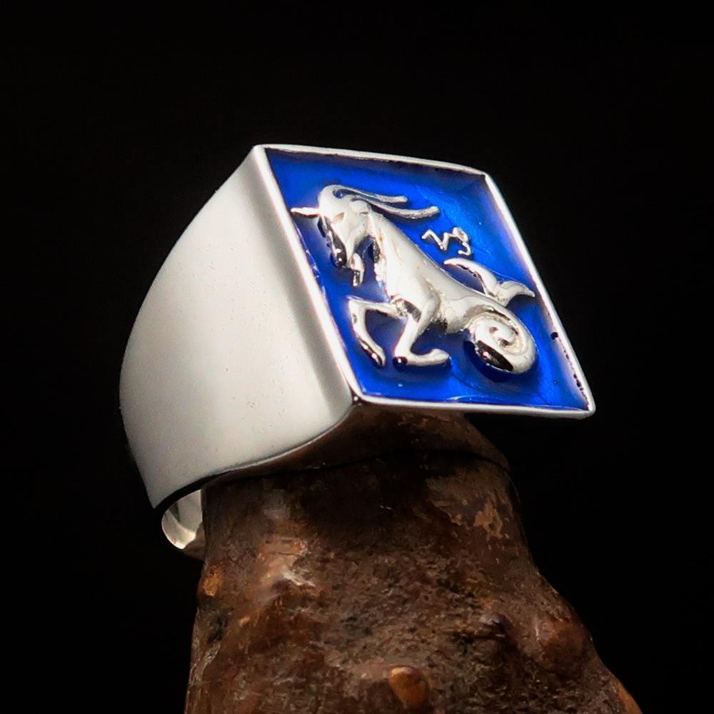 Excellent crafted Men's Zodiac Ring Star Sign Capricorn Blue - Sterling Silver-2