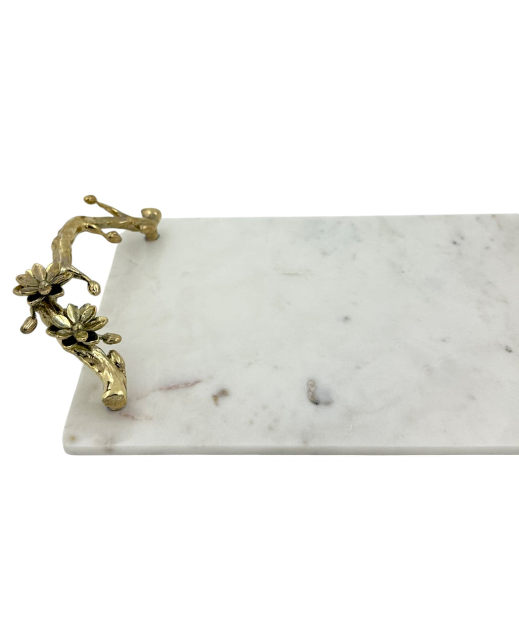 White Marble Tray with Gilded Floral Handles