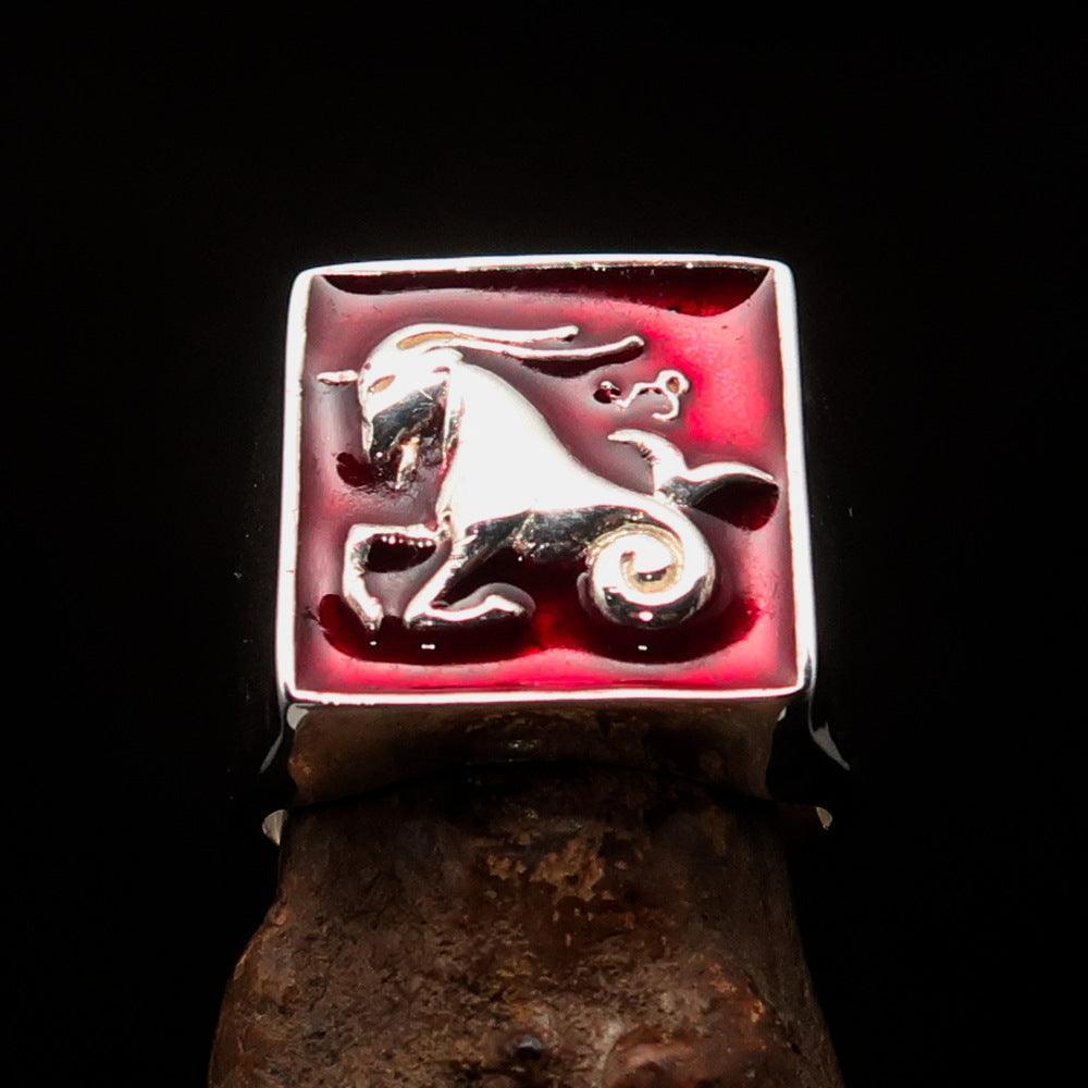 Excellent crafted Men's Zodiac Ring red Star Sign Capricorn - Sterling Silver-1