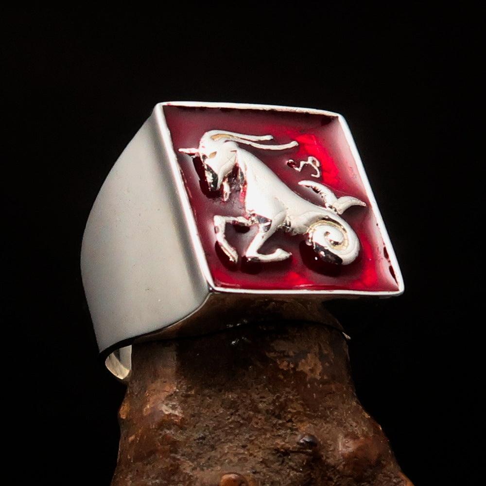 Excellent crafted Men's Zodiac Ring red Star Sign Capricorn - Sterling Silver-2