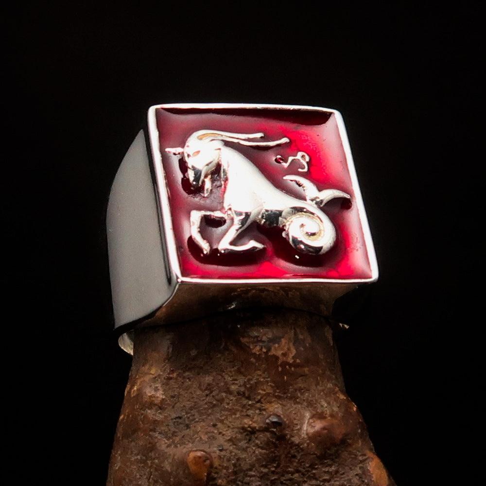 Excellent crafted Men's Zodiac Ring red Star Sign Capricorn - Sterling Silver-0