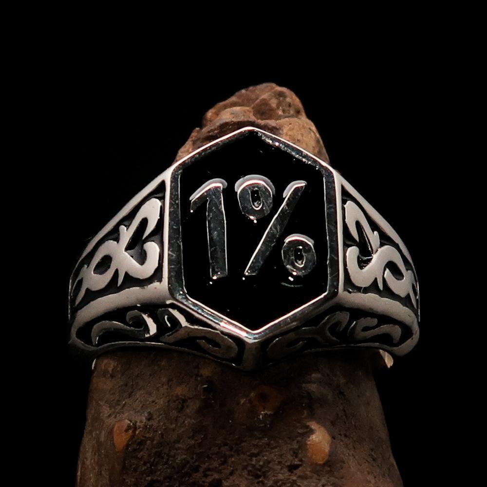 Excellent crafted Men's Black Outlaw Biker Ring 1% - Sterling Silver-1