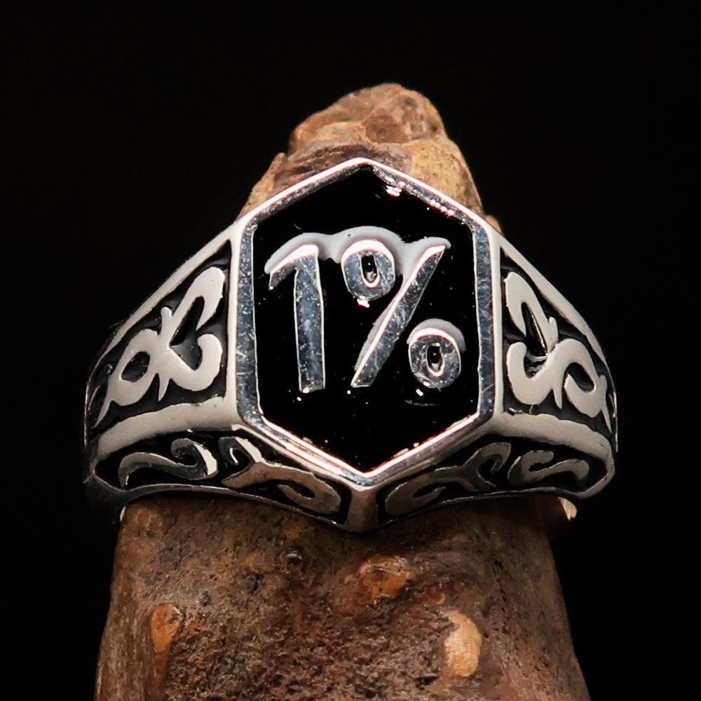 Excellent crafted Men's Black Outlaw Biker Ring 1% - Sterling Silver-2