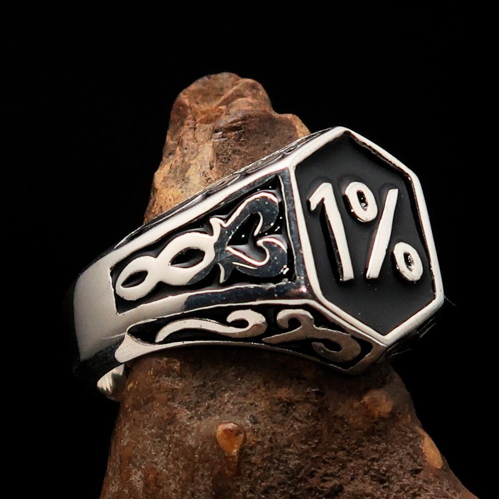 Excellent crafted Men's Black Outlaw Biker Ring 1% - Sterling Silver-3