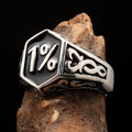 Excellent crafted Men's Black Outlaw Biker Ring 1% - Sterling Silver-0