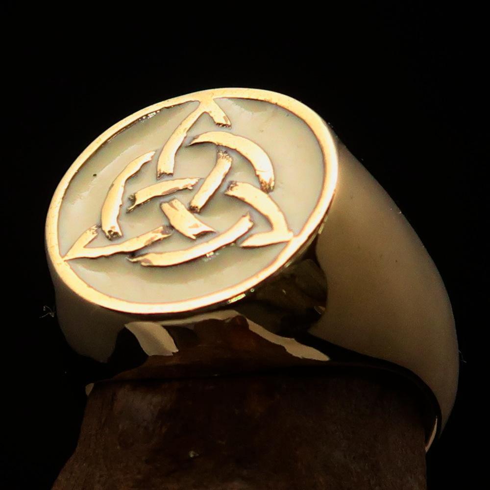 Nicely crafted Men's Triquetra Ring Celtic Triskelion Knot White - Solid Brass-0