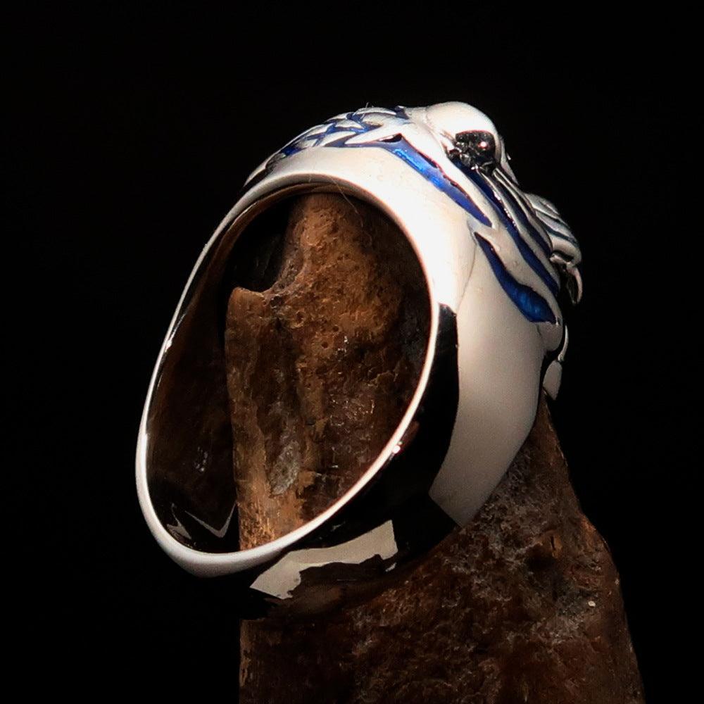 Excellent crafted Men's Predator Ring Tiger red CZ Eyes and blue Stripes - Sterling Silver-3