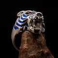 Excellent crafted Men's Predator Ring Tiger red CZ Eyes and blue Stripes - Sterling Silver-0