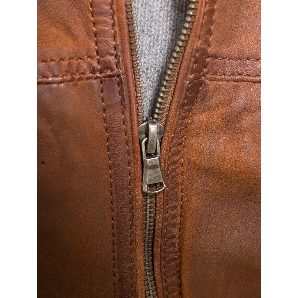 MEN BROWN LEATHER BIKER JACKET ORWELL