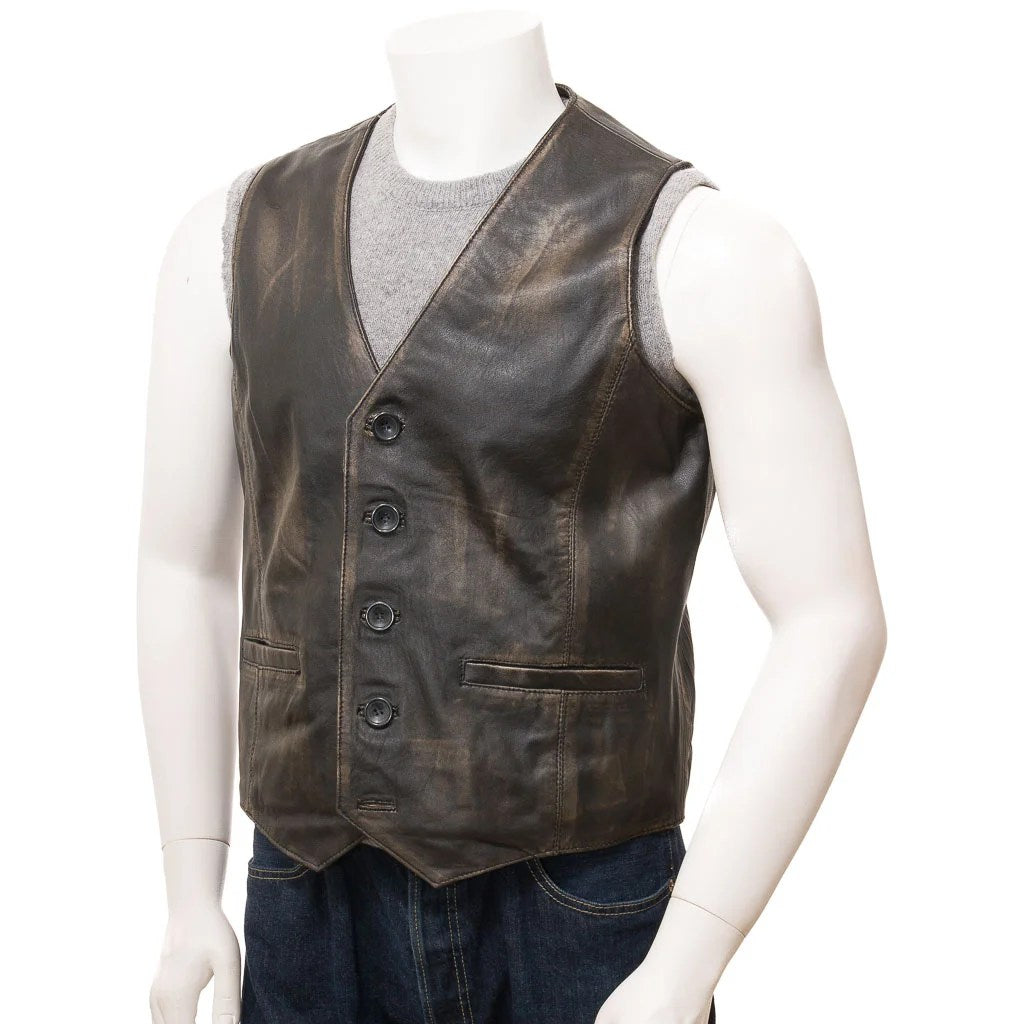 MEN CLASSIC VINTAGE LEATHER VEST DAYTON