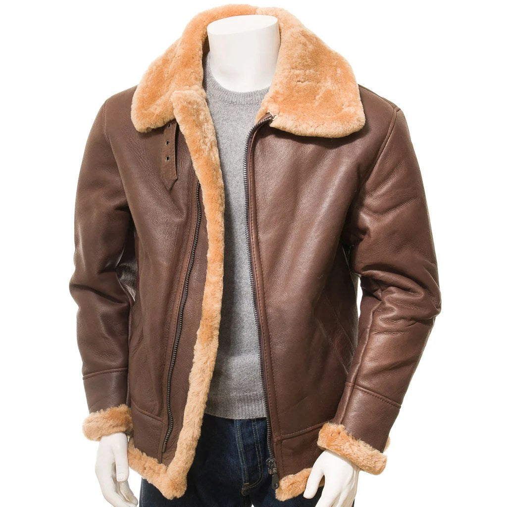 MEN BROWN AND GINGER SHEEPSKIN JACKET EDWARDS