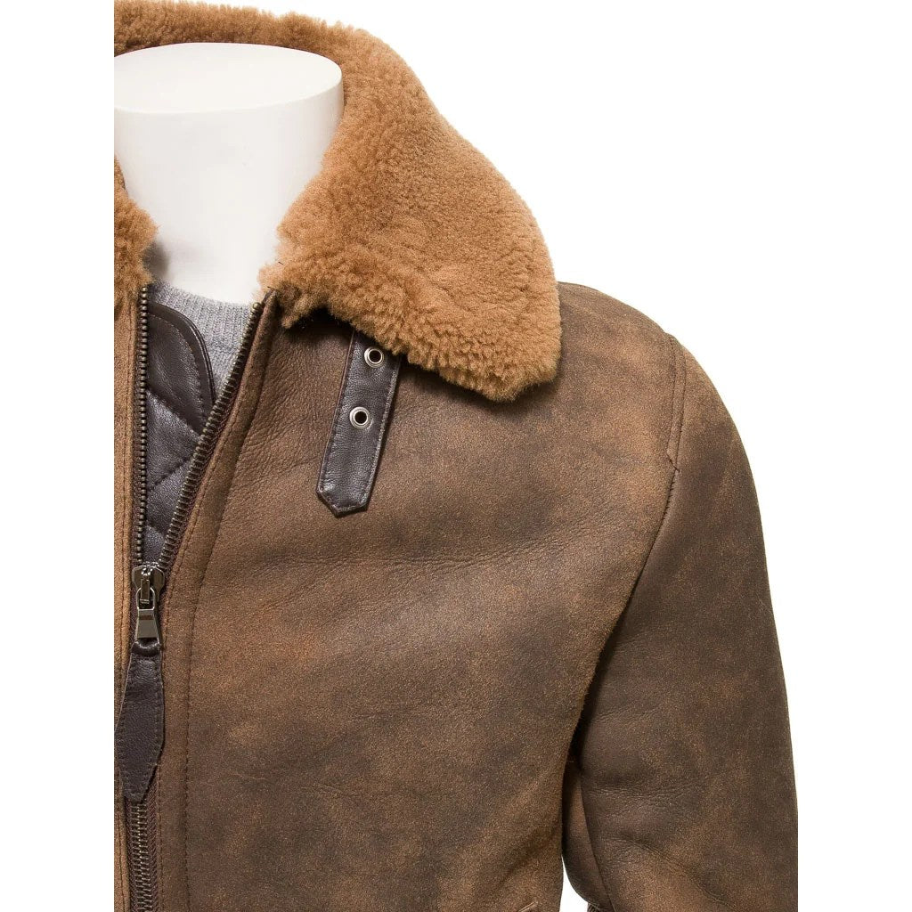MEN BROWN SHEEPSKIN BOMBER JACKET FENNER