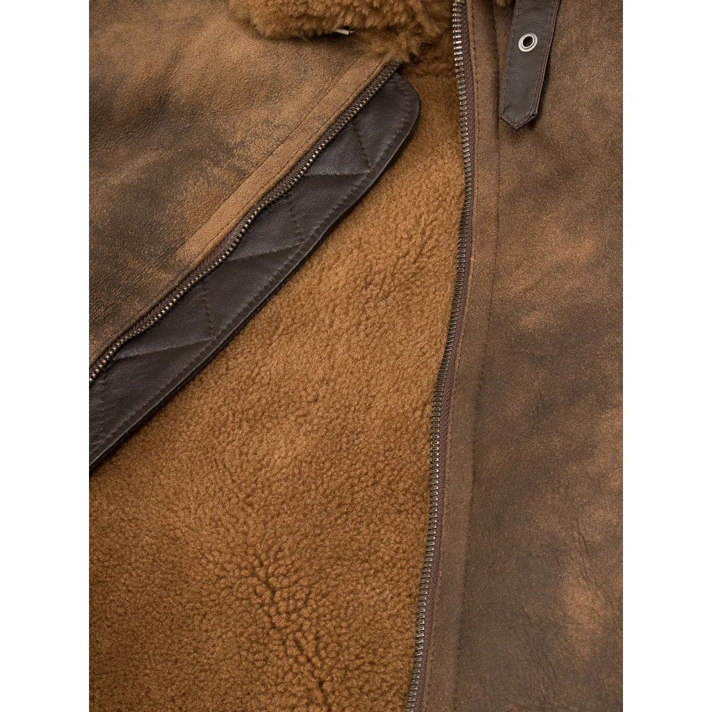 MEN BROWN SHEEPSKIN BOMBER JACKET FENNER