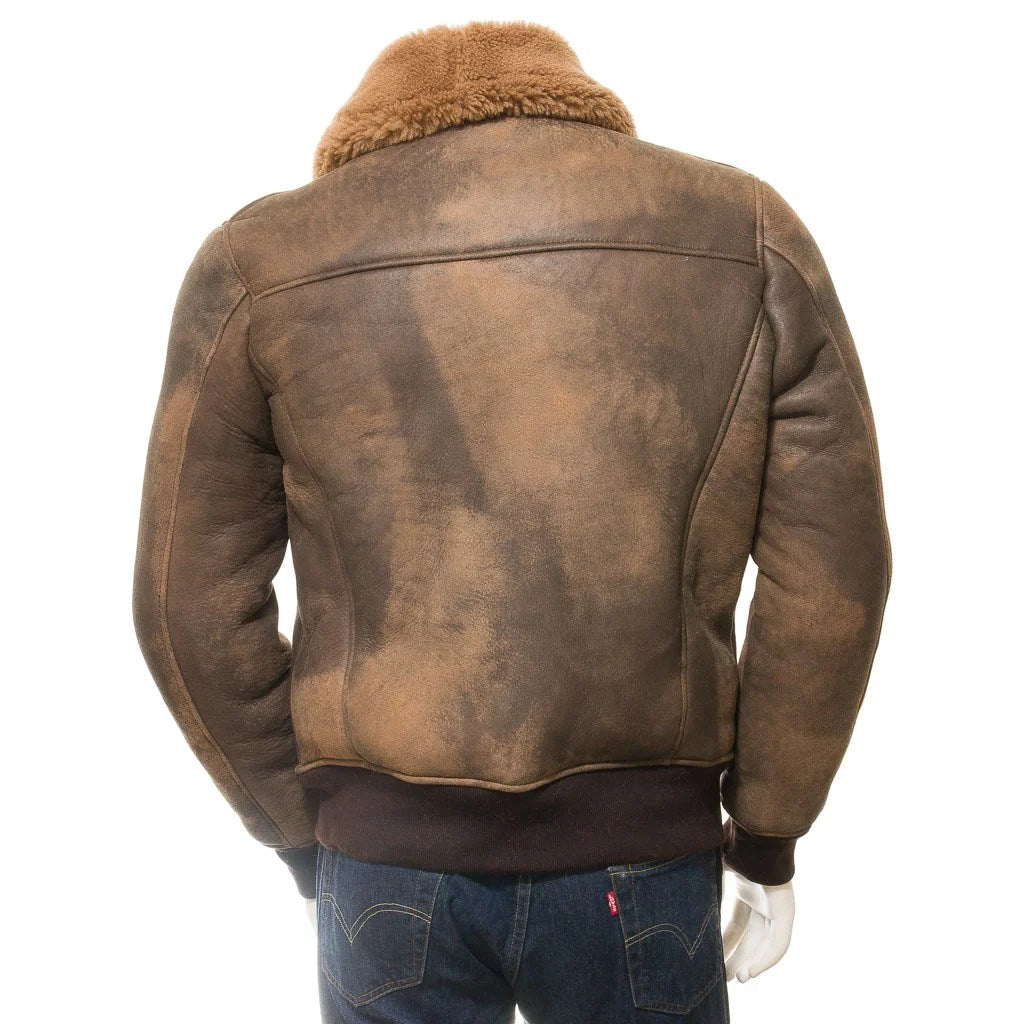 MEN BROWN SHEEPSKIN BOMBER JACKET FENNER