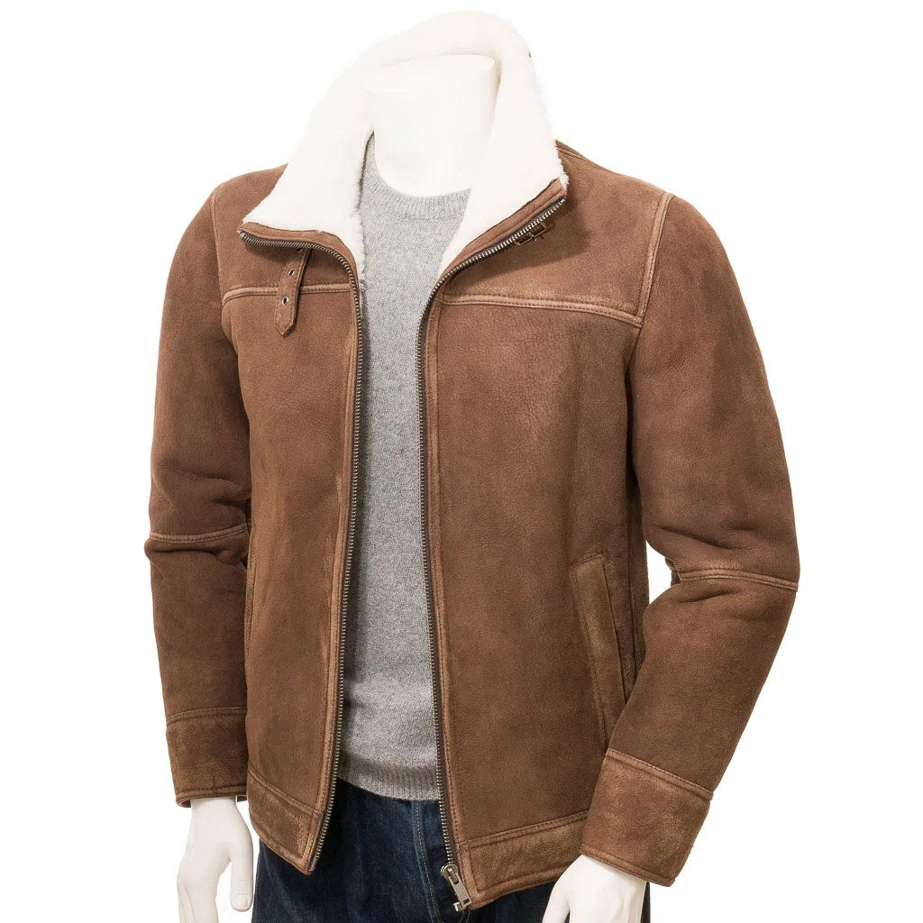 MEN BROWN SHEEPSKIN SHEARLING JACKET FLEMING