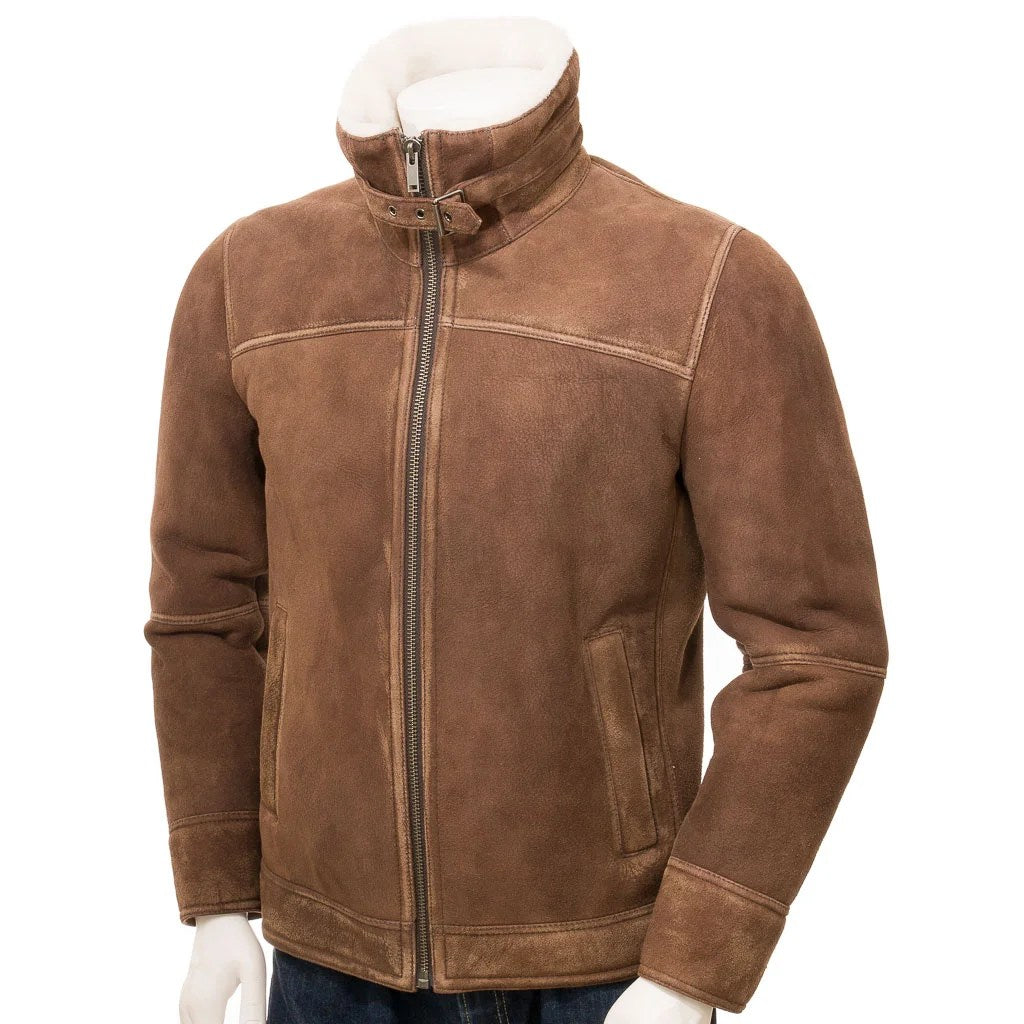 MEN BROWN SHEEPSKIN SHEARLING JACKET FLEMING