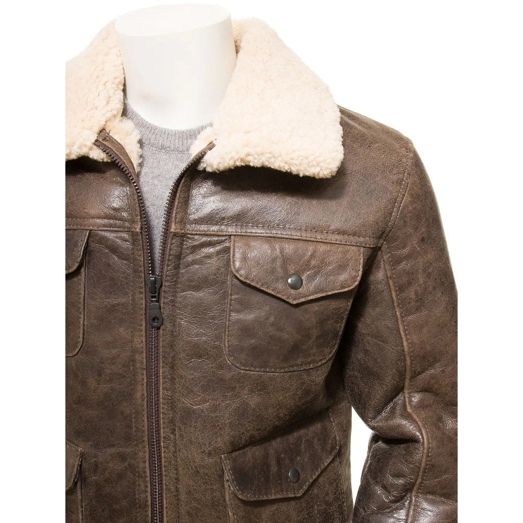 MEN BROWN SHEEPSKIN SHEARLING JACKET FOWLER