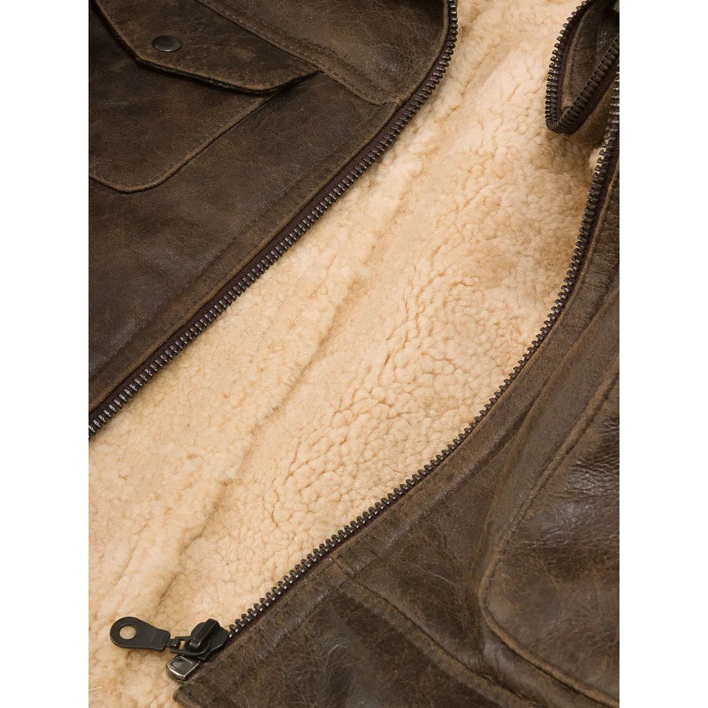 MEN BROWN SHEEPSKIN SHEARLING JACKET FOWLER