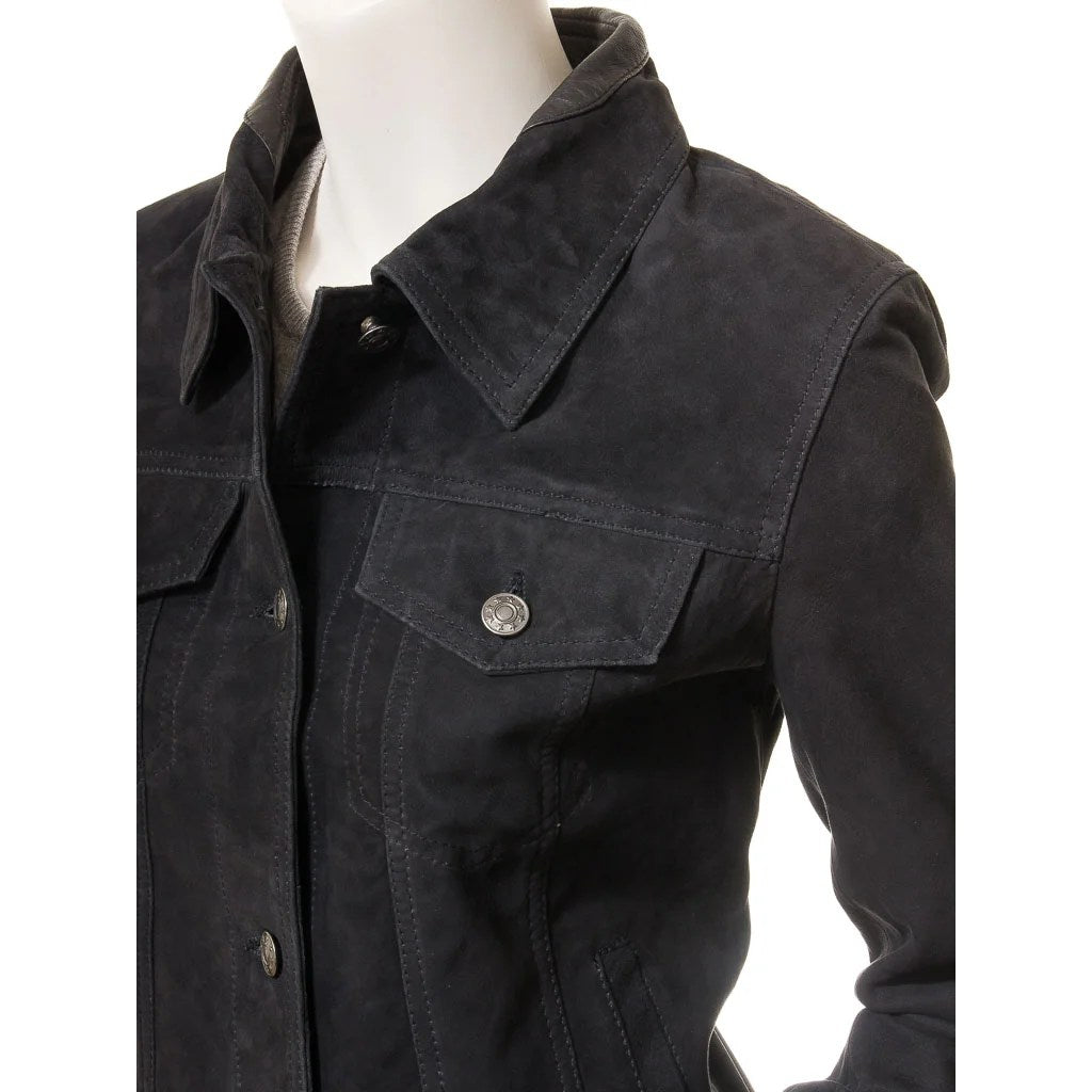 WOMENS BLACK SUEDE TRUCKER JACKET HAVANA