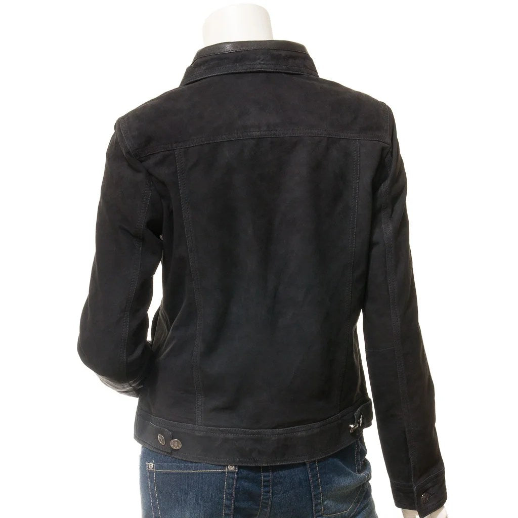 WOMENS BLACK SUEDE TRUCKER JACKET HAVANA