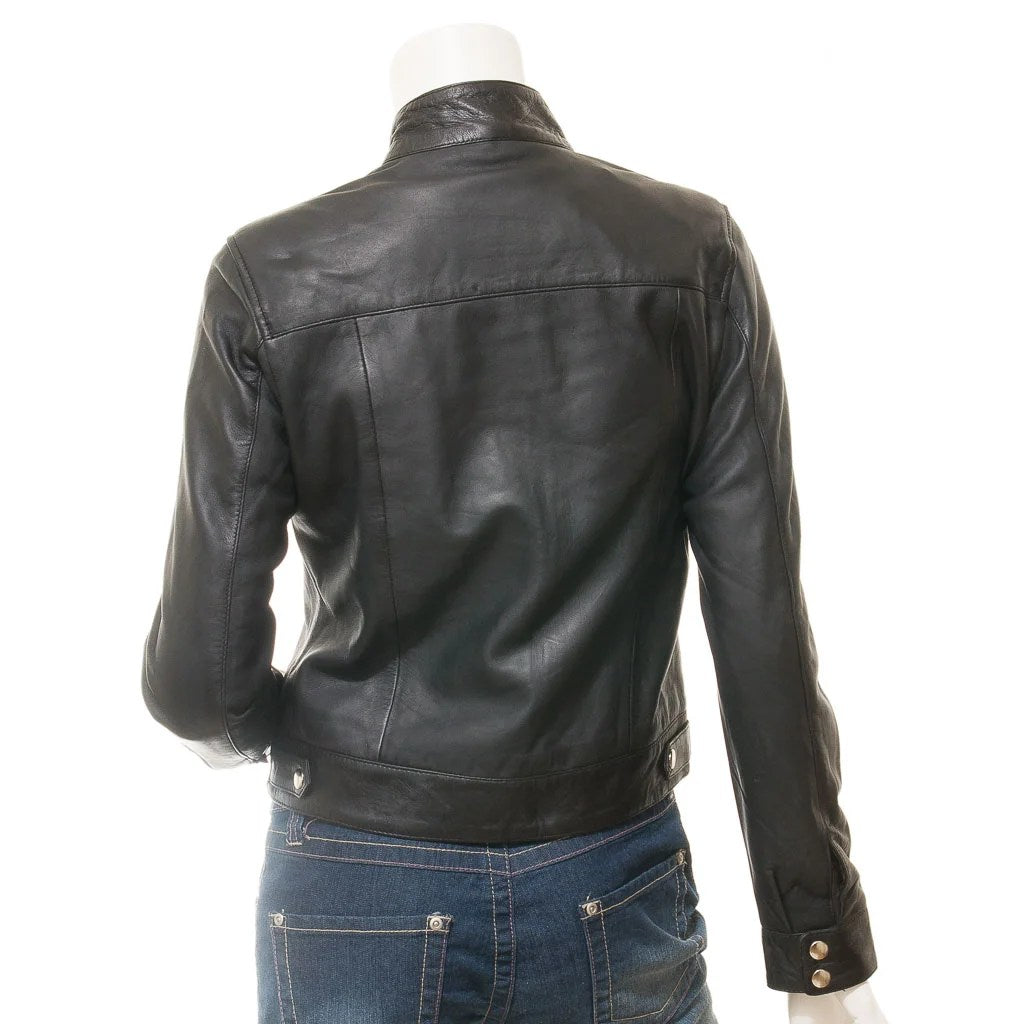 WOMENS BLACK LEATHER BIKER JACKET LABELLE
