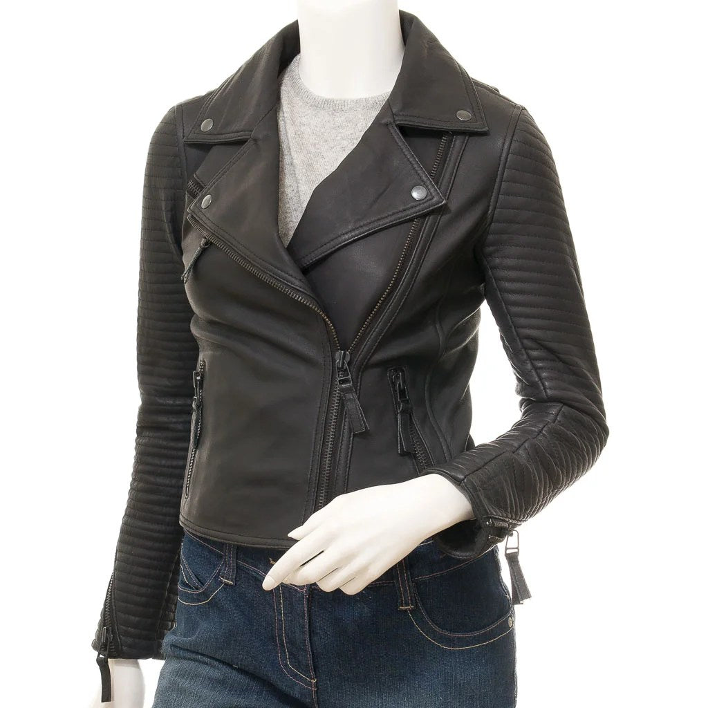 WOMENS BLACK LEATHER BIKER JACKET LANTANA
