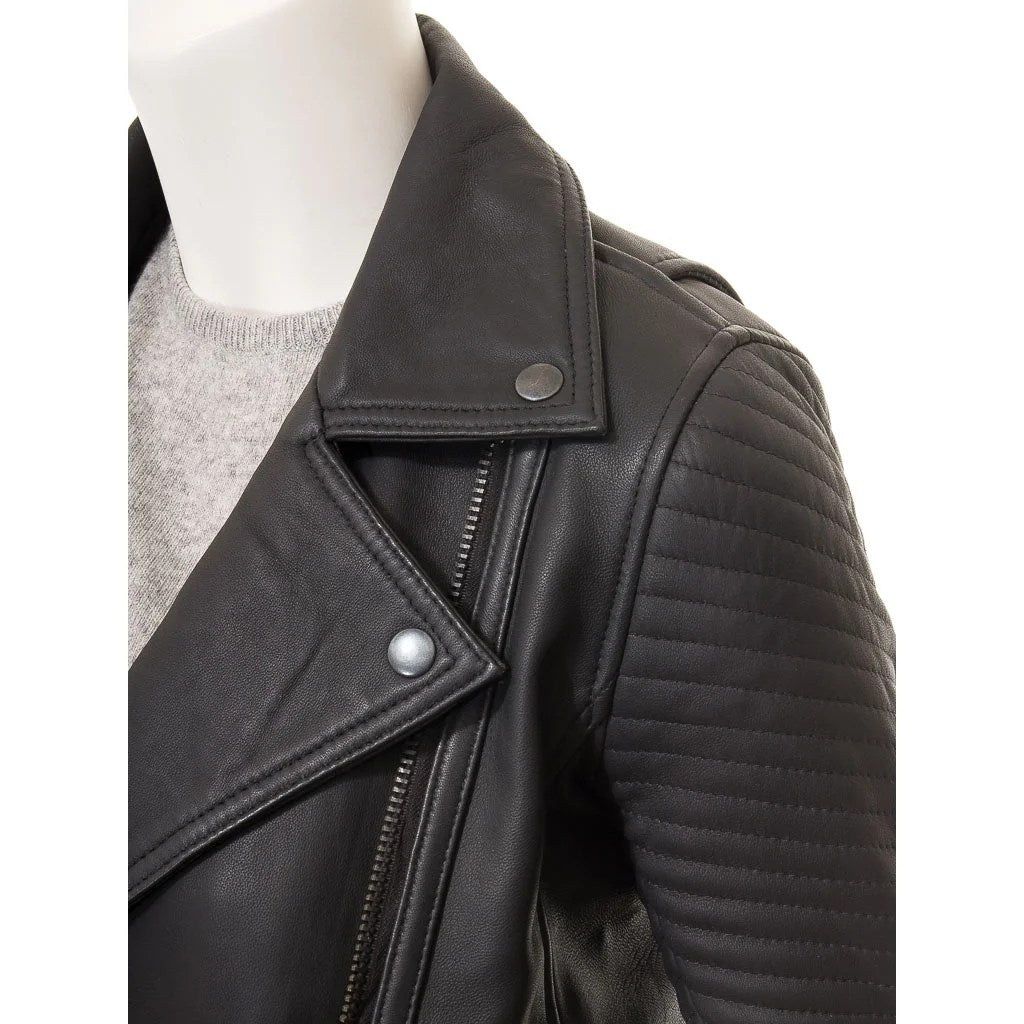 WOMENS BLACK LEATHER BIKER JACKET LANTANA